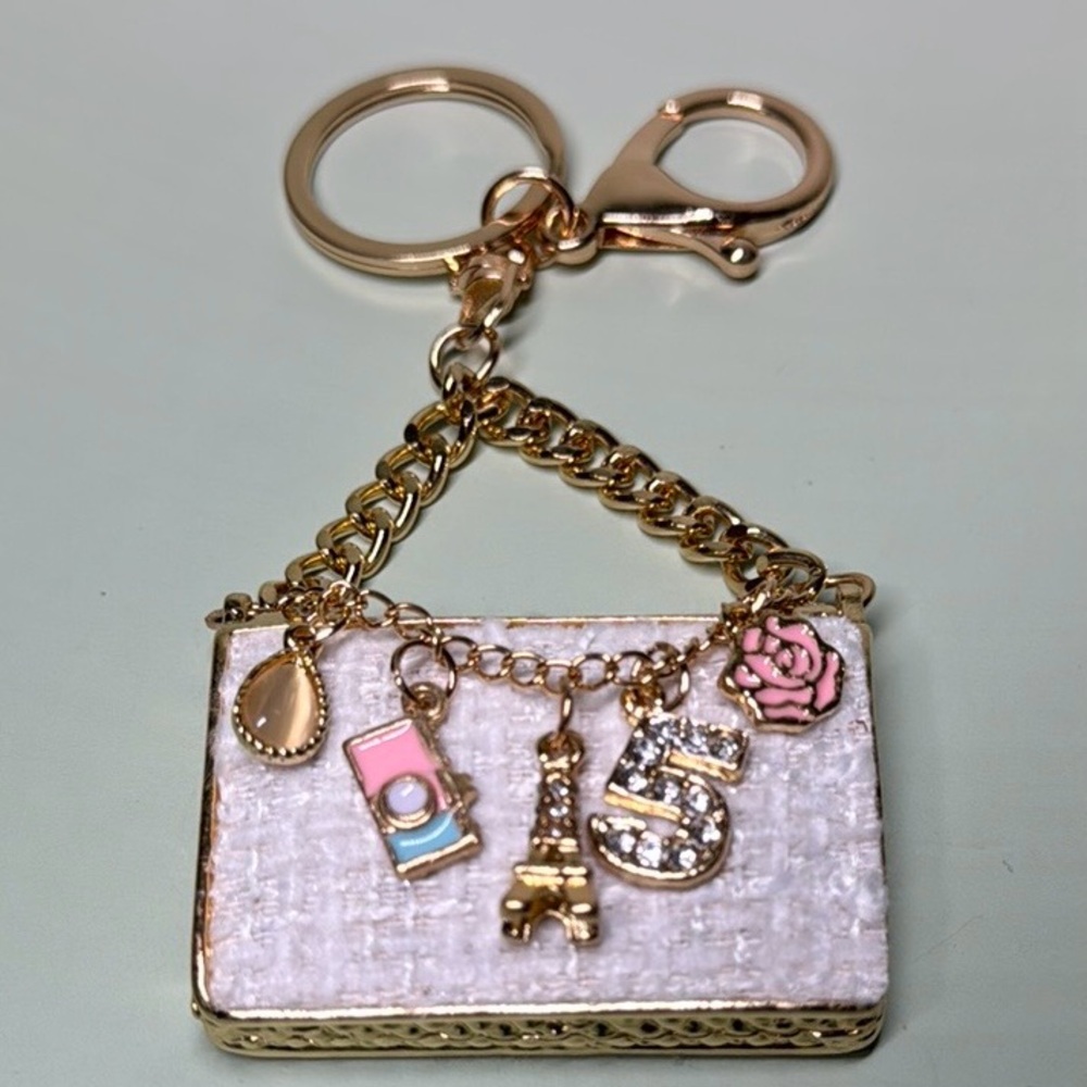 White Purse with Charms Keychain